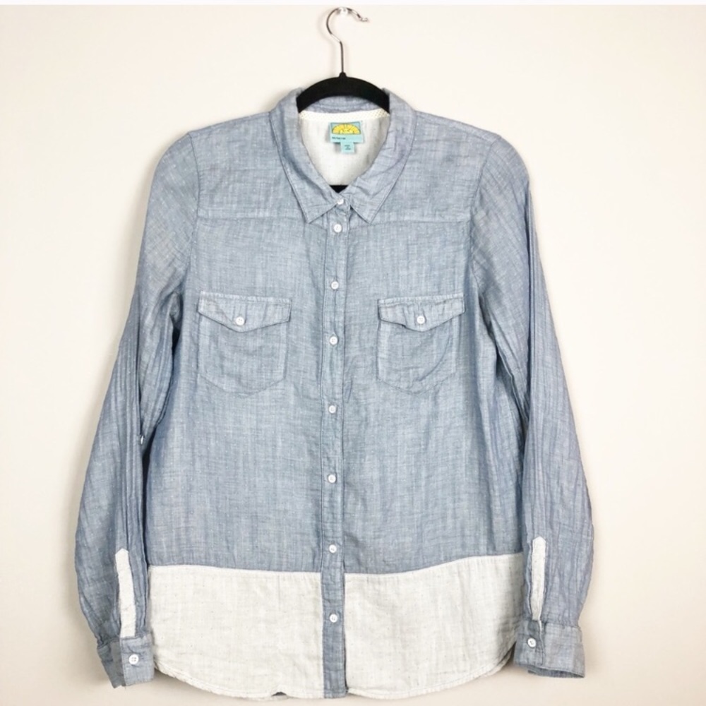 C&C chambray Swiss dot button down Medium